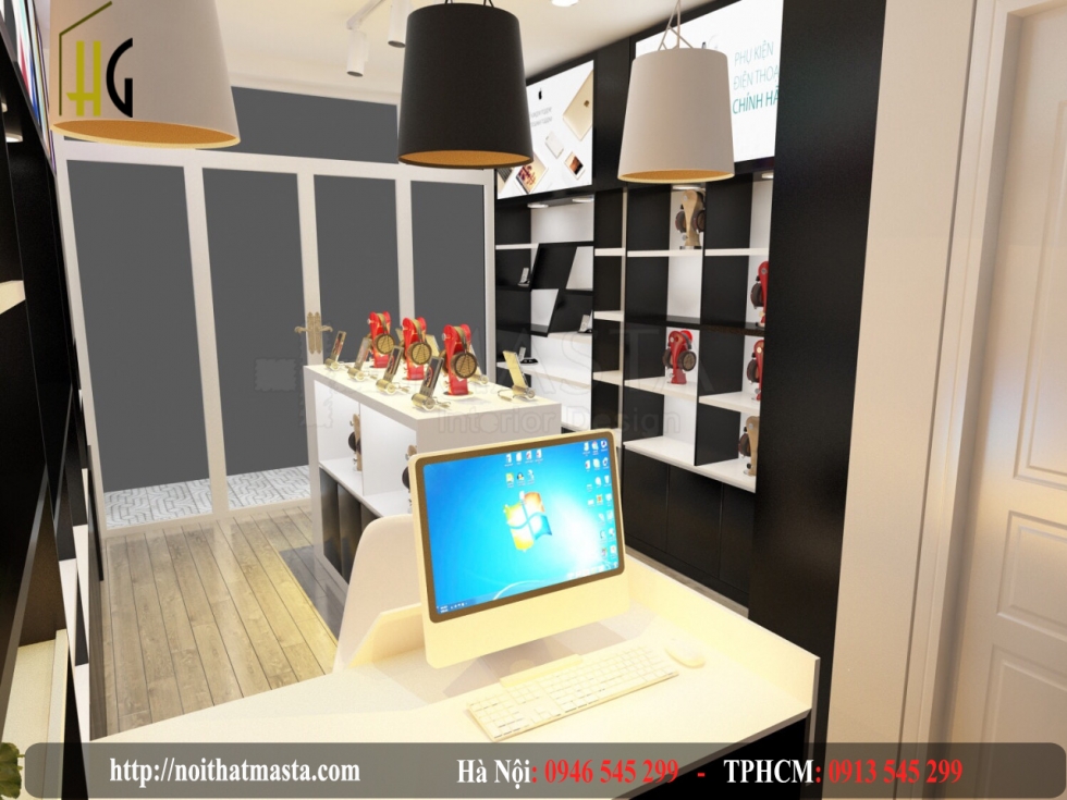 Thiết kế nội thất shop phụ kiện điện thoại